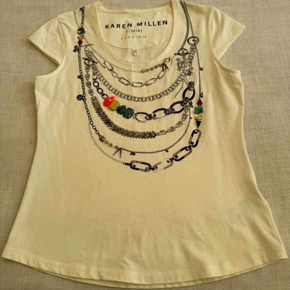 •Karen Millen Embelished Top Stretch Cotton T-shirt Size 10 - Picture 11 of 12